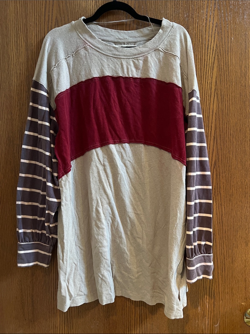 We The Free Long Sleeve Colorblock Top in Burgundy, Cream & Purple Stripes